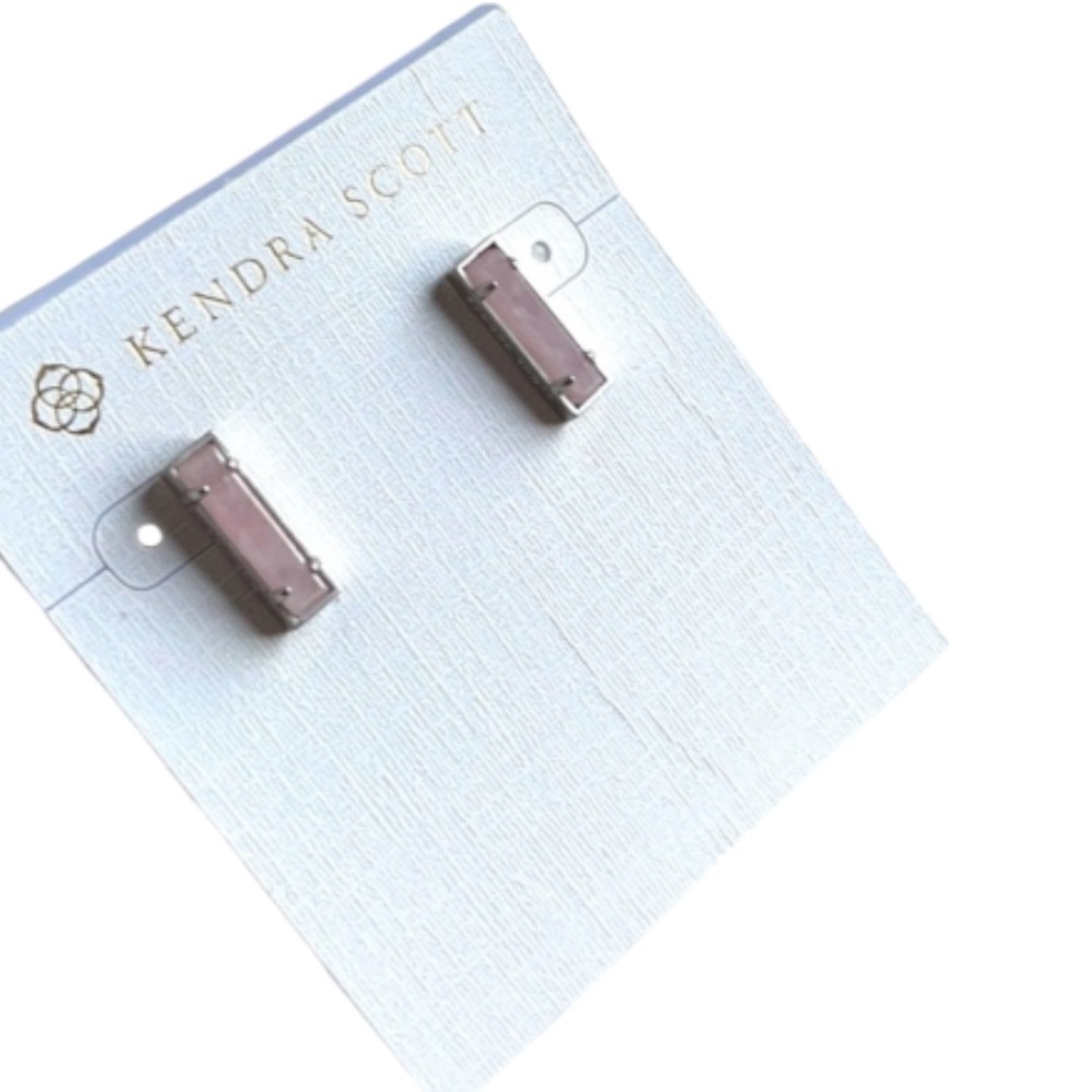 Kendra Scott Lady Stud Earrings Rose Quartz Pink & Silver New with tags! - Picture 2 of 8